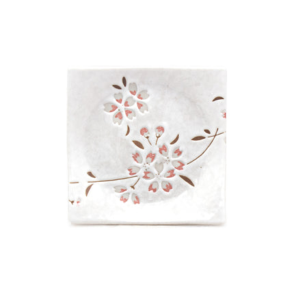 Japanese Cherry Blossom Ceramic Square Plate Set of 4