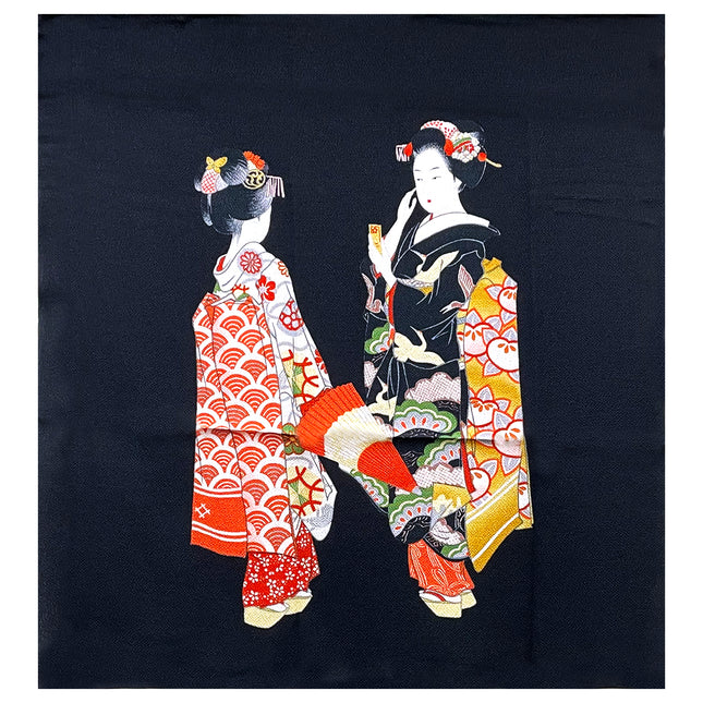 Women in Kimonos Noren Furoshiki Art - Black