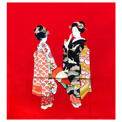 Women in Kimonos Noren Furoshiki Art - Red