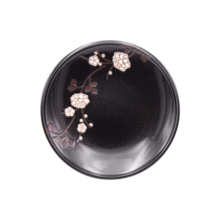 Japanese Flower Pattern Round Plate 7 1/2"D 2pc Set - Black