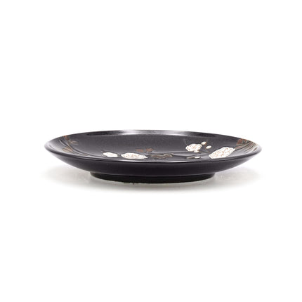 Japanese Flower Pattern Round Plate 7 1/2"D 2pc Set - Black