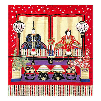 Hinamaturi Dolls Noren Furoshiki Curtain - Red