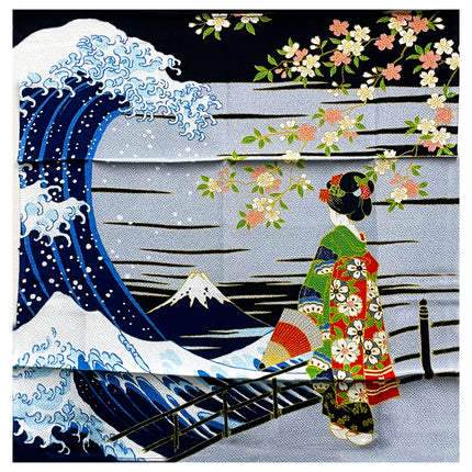 Woman in Kimono Looking at the Ocean Furoshiki Art (Medium)