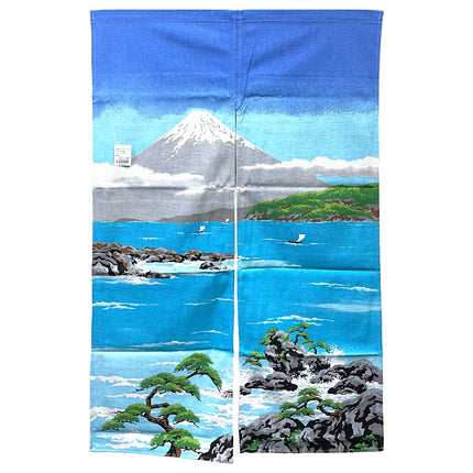 Fuji Mountain Ocean Noren Furoshiki Curtain - Blue