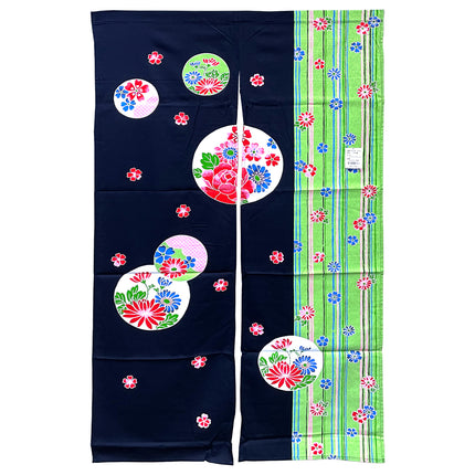 Colorful Floral Pattern Noren Furoshiki Curtain - Green