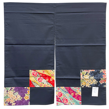 Floral Square Noren Furoshiki Curtain - Black