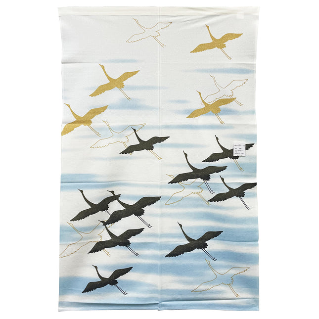 Black, Golden, White Cranes Noren Furoshiki Curtain - Multicolor