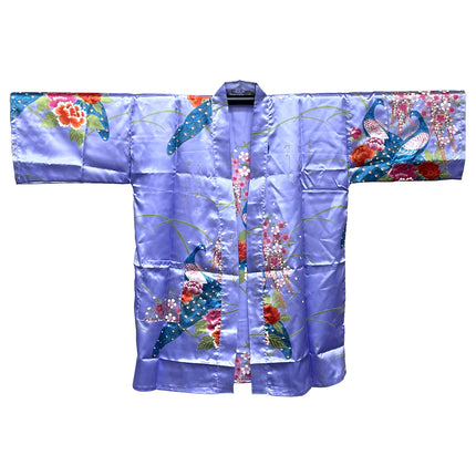 Short Sleeve Floral Kimono Sushi Restaurant Uniform - Purple