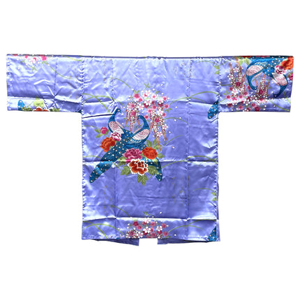 Short Sleeve Floral Kimono Sushi Restaurant Uniform - Purple