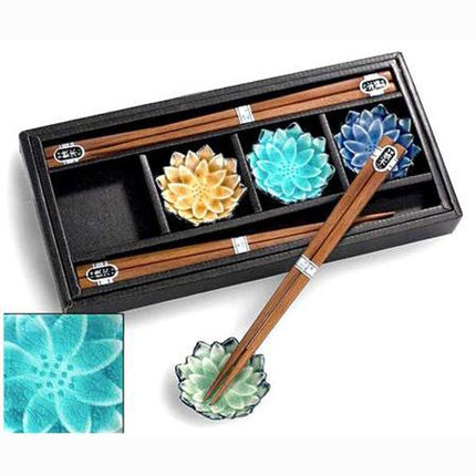 Wooden Chopsticks and Flower Rest Set - Serving 4