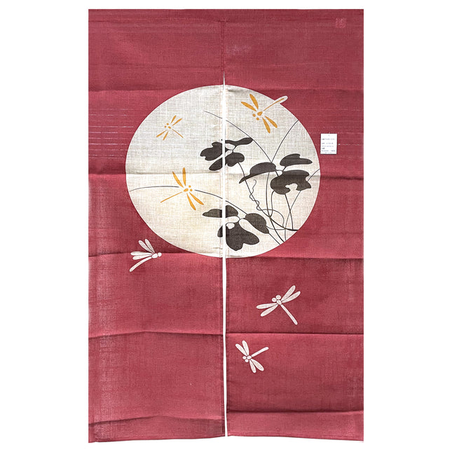 Dragonflies in the moon Noren Furoshiki Curtain - Red