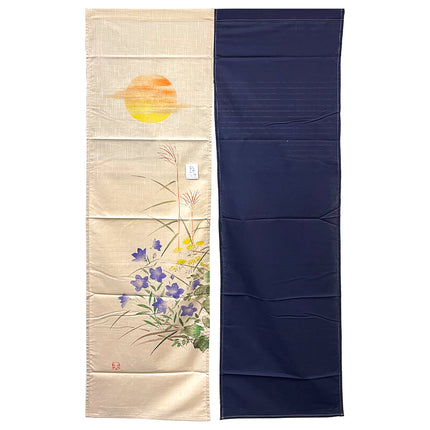 Sun and Flowers Noren Furoshiki Curtain - Navy