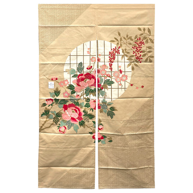 Moon and Flowers Noren Furoshiki Curtain - Beige