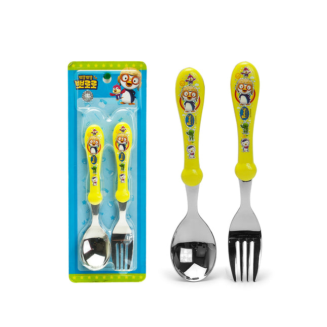 Pororo Spoon and Fork Set for kid Stainless Steel Yellow