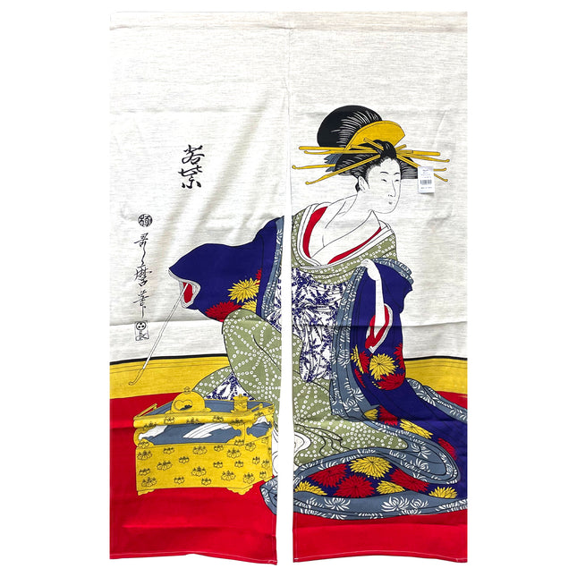 Woman in Kimono Sitting Noren Furoshiki Art