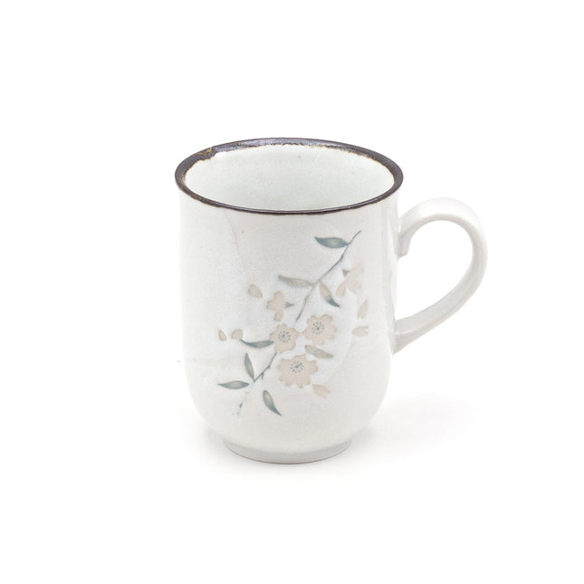Japanese Stone Mug: White, Ceramic with Floral Pattern