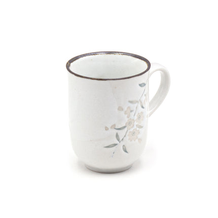 Japanese Stone Mug: White, Ceramic with Floral Pattern