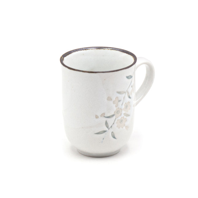 Japanese Stone Mug: White, Ceramic with Floral Pattern