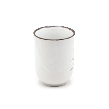 Japanese Stone Mug: White, Ceramic with Floral Pattern