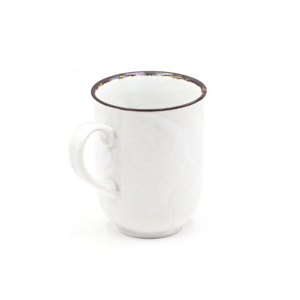 Japanese Stone Mug: White, Ceramic with Floral Pattern