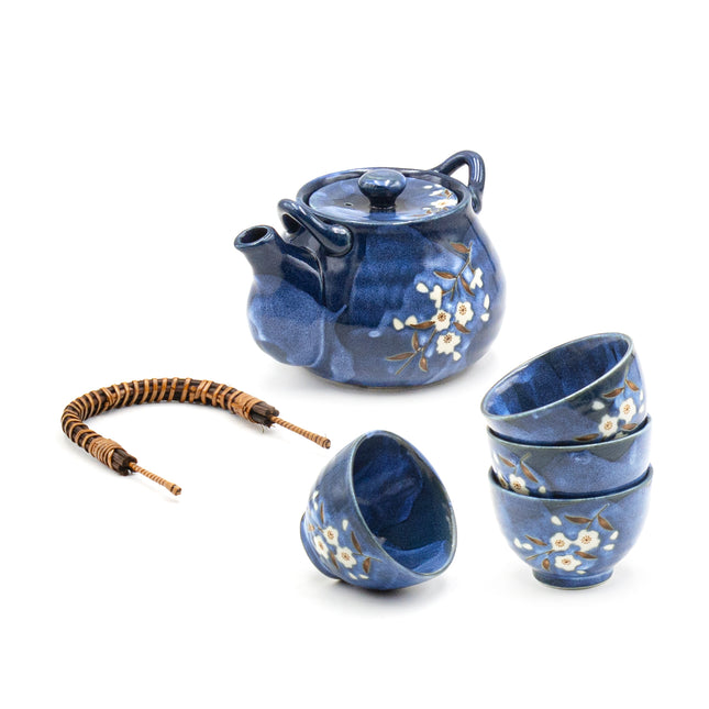 Tea Pot and Cup Set Sakura Flower Pattern - Blue