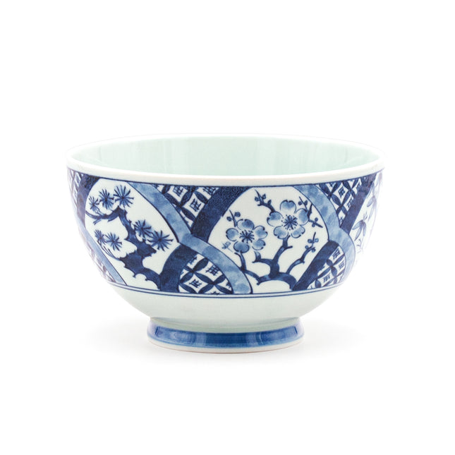 Japanese Blue Ceramic Noodle Bowl 6"D x 3.5"H - Set of 3