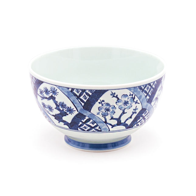 Japanese Blue Ceramic Noodle Bowl 6"D x 3.5"H - Set of 3