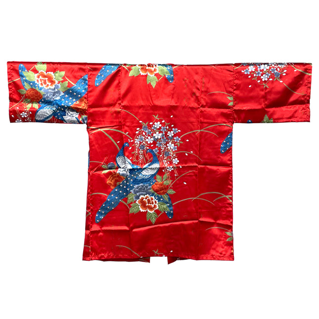 Short Sleeve Peacock and Flower Kimono Sushi Restaurant Uniform - Red