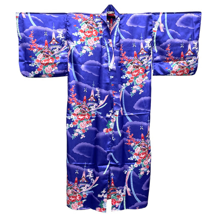 Flowers and Temple Kimono Robe - Purple