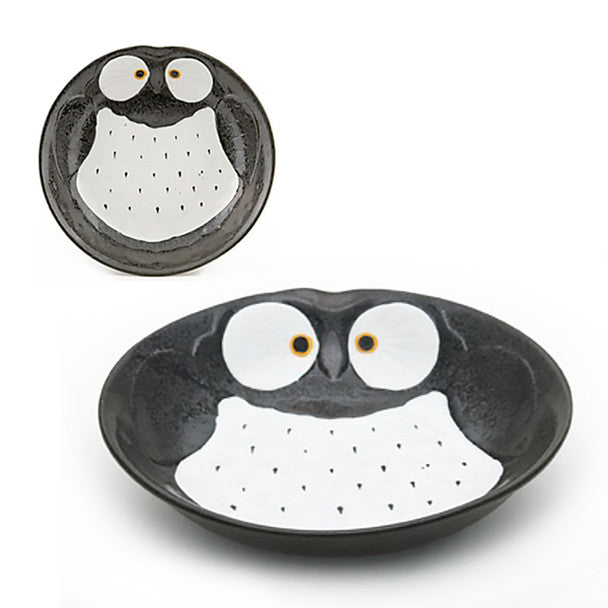 Stony Owl Plate 8"D - Set of 2, Black