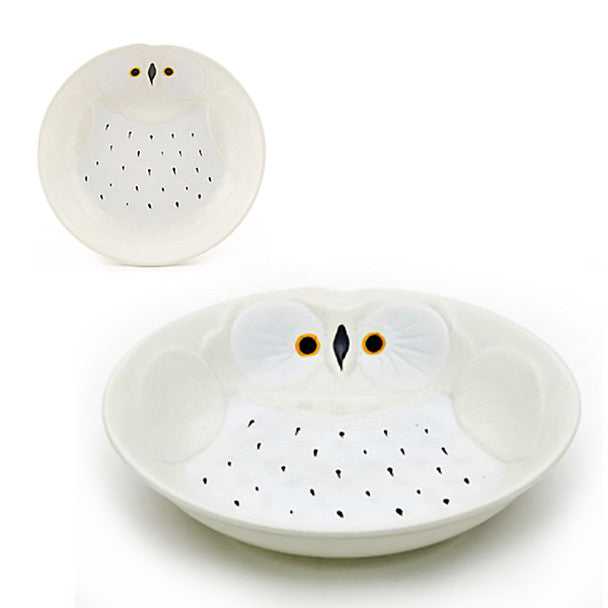 Stony Owl Plate 8"D - Set of 2, White