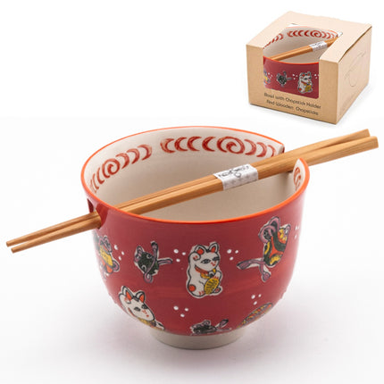 Lucky Cat Bowl with Chopsticks - Set of 2