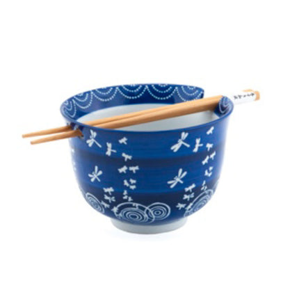 Dragonfly Bowl w/ Chopstick - Blue