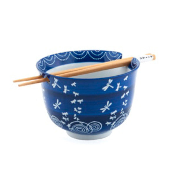 Dragonfly Bowl with Chopstick - Blue