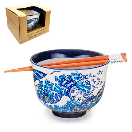 The Great Wave Off Kanagawa Bowl with Chopsticks - Set of 2