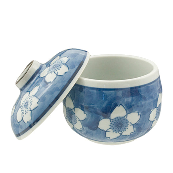 Chinese Hand Painted Flower Teacup with Lid White/Blue