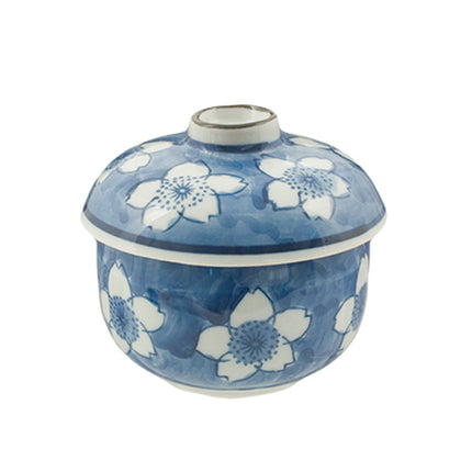 Chinese Hand Painted Flower Teacup with Lid White/Blue