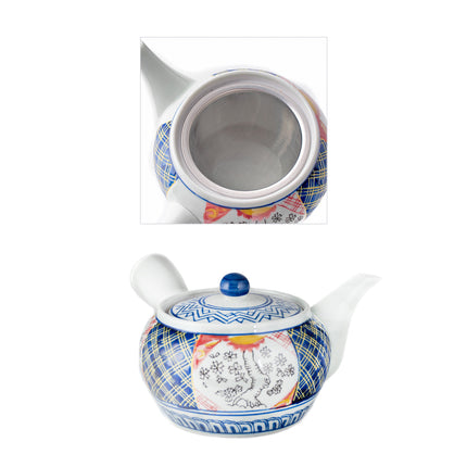 Ceramic Kyusu Teapot With Strainer Check Pattern 20fl.oz.