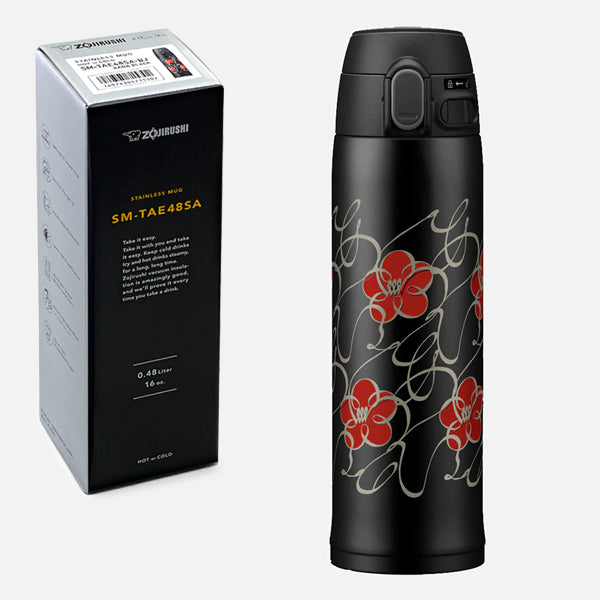 Zojirushi Stainless Steel Mug Hana-Kana Collection Flip-open - Black