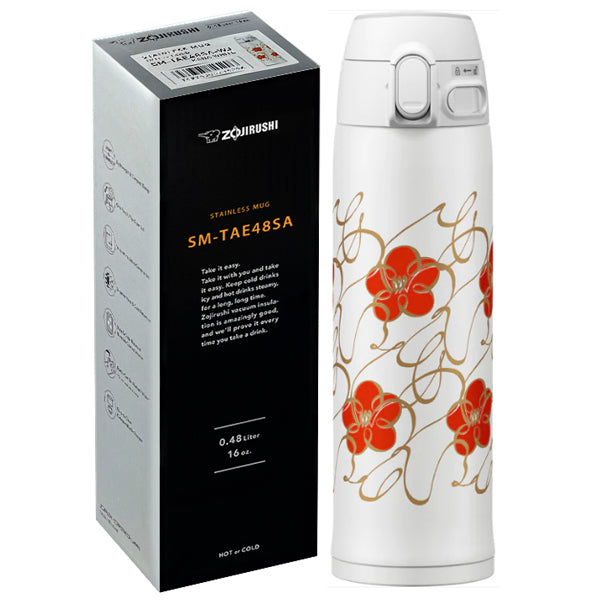 Zojirushi Stainless Steel Mug Hana-Kana Collection Flip-open - White