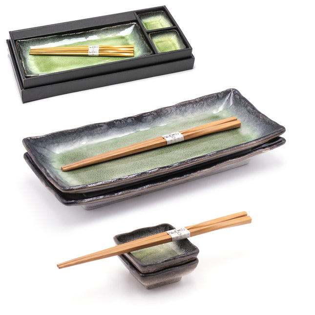 Porcelain Sushi Plate Set for 2 - Green