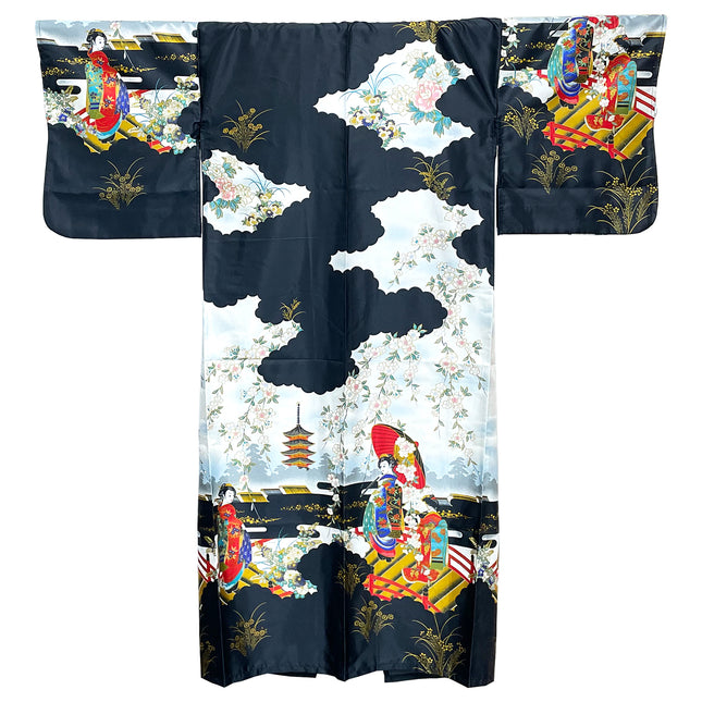 Kimono Women with Umbrella Robe - Black