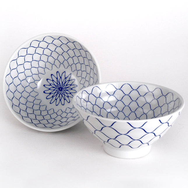 Melamine Sushi Plate Bowl Set for 2 -White, Blue