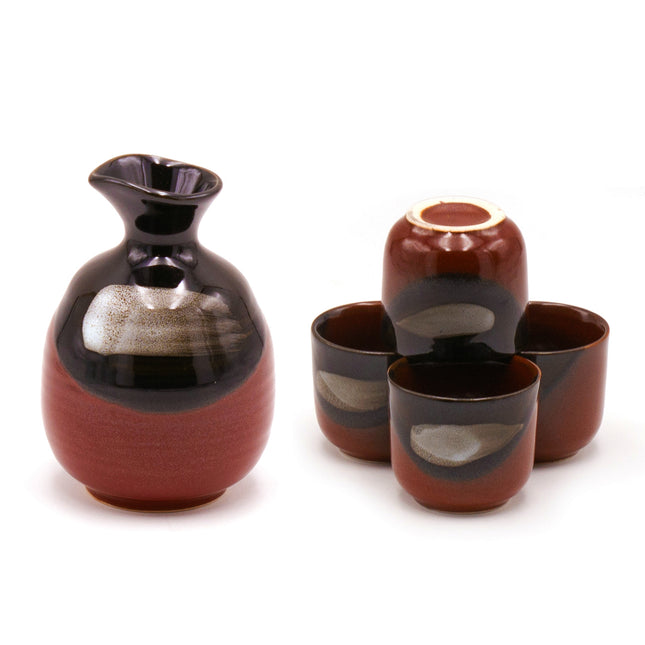 Japanese Brush Stroke Sake Set - Black