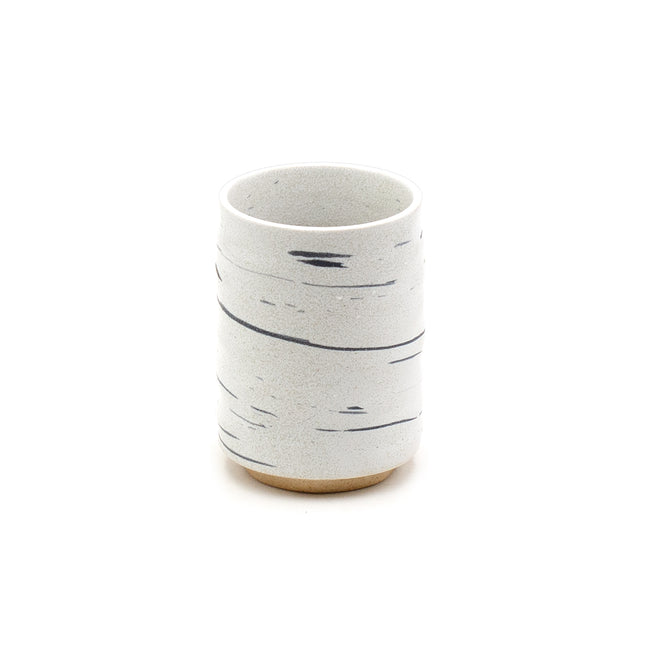 Japanese Ceramic Tea Cup Black Horizontal Lines Design