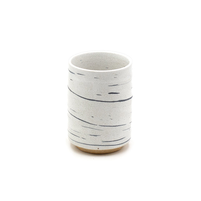 Japanese Ceramic Tea Cup Black Horizontal Lines Design