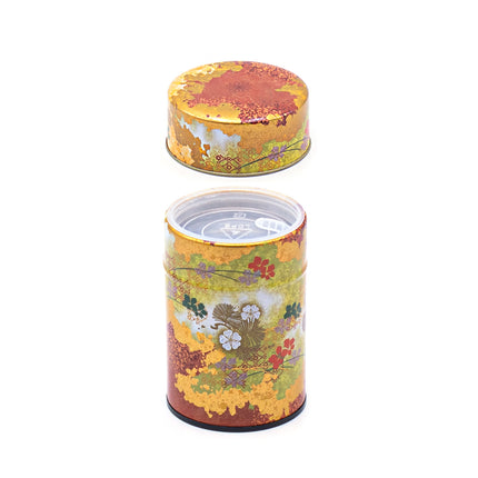 Flower and Leaves Foliage Tin Tea Canister Container 4"H - Gold