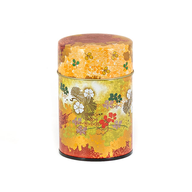 Flower and Leaves Foliage Tin Tea Canister Container 4"H - Gold