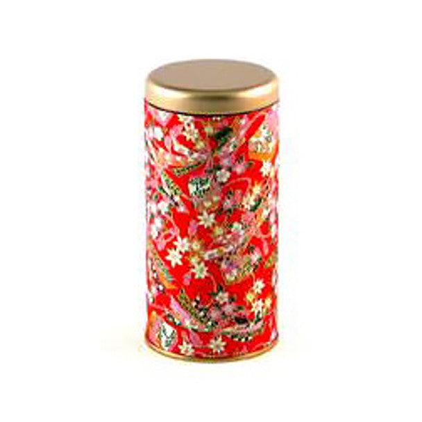 Mix Flower Tin Tea Canister Container 6"H, Red