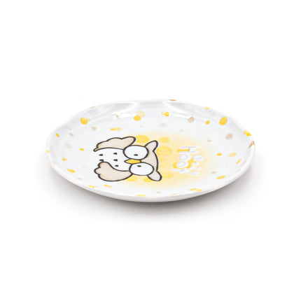 Yellow Ceramic Plate with Owl and Dot Pattern Set of 4
